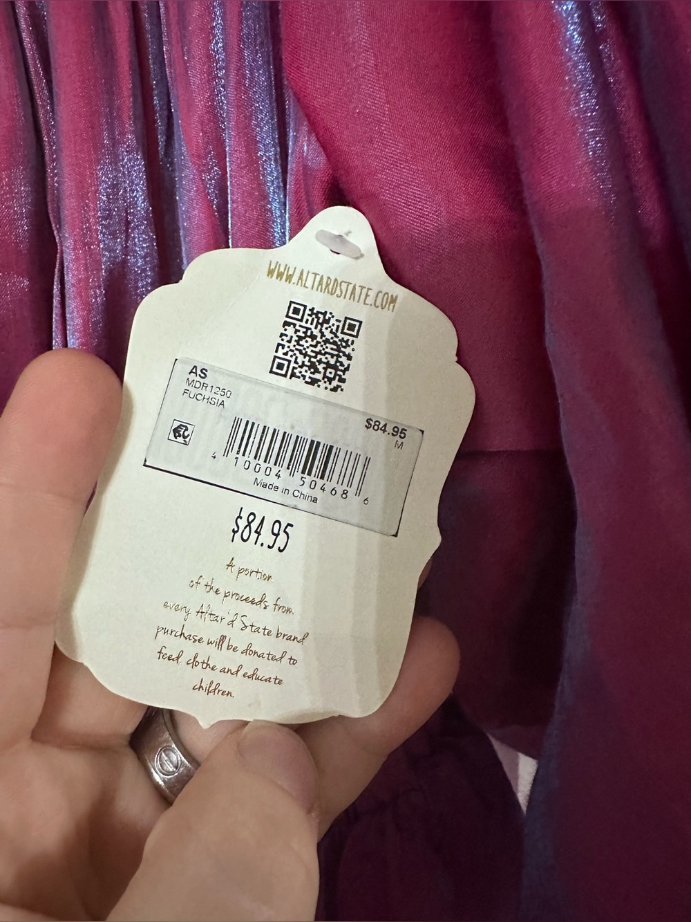 Altar'd State Shimmery Fuchsia Mini Dress with Puff Sleeves - Picture 2 of 5